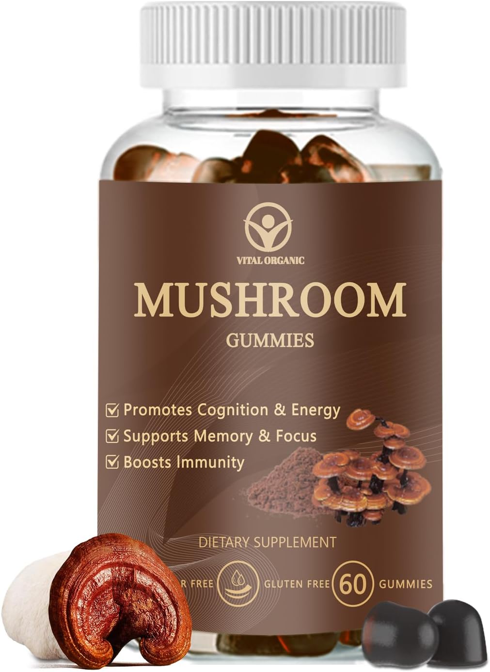 Mushrooms Complex Gummies with Mane Mushroom, Reishi, Cordyceps, Lion's Mane Mushroom Supplement, Nootropic Brain Supplements for Memory and Focus-60 Gummies