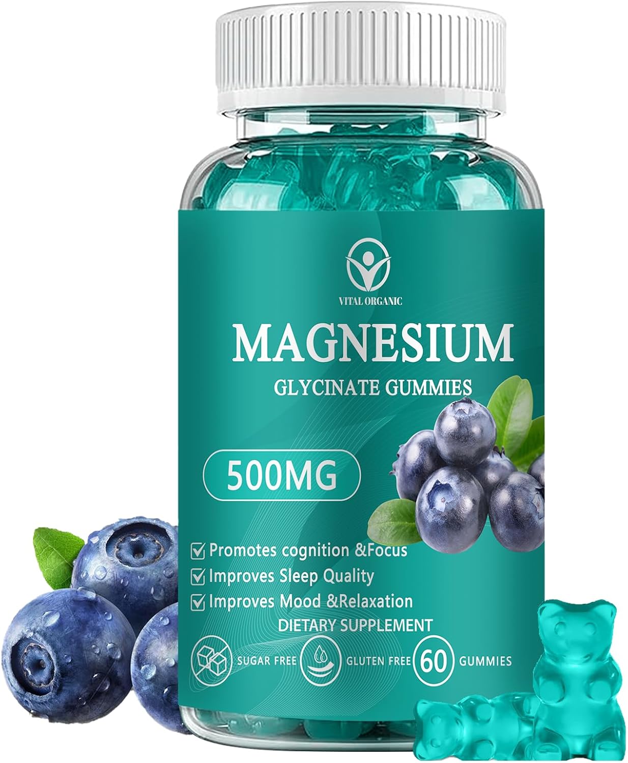 Magnesium Glycinate Gummies 500mg - Sugar Free Chelated Magnesium Potassium Supplement with Vitamin D, B6, CoQ10 for Relaxation, Calm Mood & Sleep Support